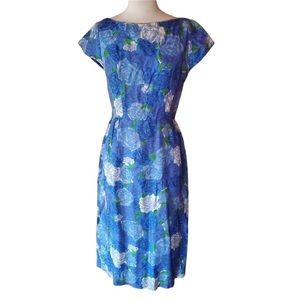 1950s Jerry‎ Gilden Floral Silk Wiggle Dress